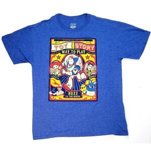 Disney Pixar Toy Story 4 Men's Large Blue Graphic Tee Shirt Buzz To The Rescue